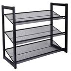 Organize It All Meuble de rangement à chaussures 3 niveaux en maille noire : Cadre en fer, capacité de 12 paires, autoportant, 73,7 cm L x 62 cm P x 30,5 cm H