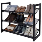 Organize It All Meuble de rangement à chaussures 3 niveaux en maille noire : Cadre en fer, capacité de 12 paires, autoportant, 73,7 cm L x 62 cm P x 30,5 cm H