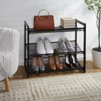 Organize It All Meuble de rangement à chaussures 3 niveaux en maille noire : Cadre en fer, capacité de 12 paires, autoportant, 73,7 cm L x 62 cm P x 30,5 cm H