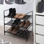 Organize It All Meuble à chaussures 3 niveaux Collection Résine : Cadre en métal, Meuble à chaussures autoportant, Contient 9 paires, Noir
