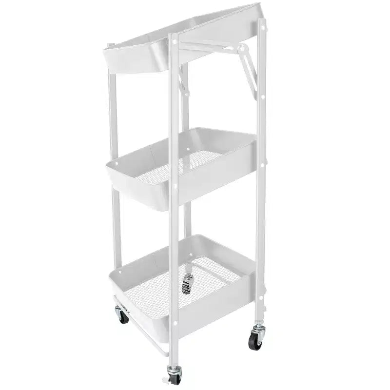 Chariot de Rangement Utilitaire Pliant en Métal à 3 Niveaux avec Roues Verrouillables Blanc Organize It All
