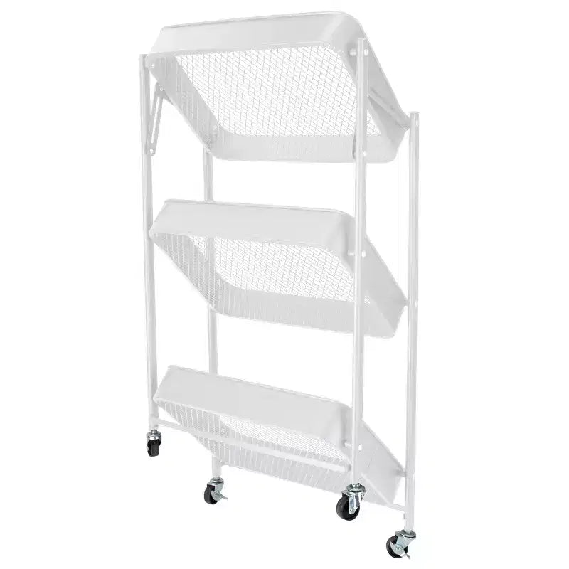 Chariot de Rangement Utilitaire Pliant en Métal à 3 Niveaux avec Roues Verrouillables Blanc Organize It All
