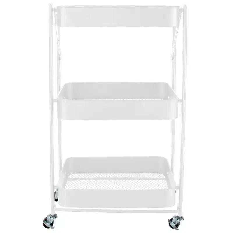Chariot de Rangement Utilitaire Pliant en Métal à 3 Niveaux avec Roues Verrouillables Blanc Organize It All