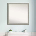 Miroir mural élégant et étroit de salle de bain 29" x 29" sans biseau étain brossé - Amanti Art : Carré, fixation murale, quincaillerie incluse