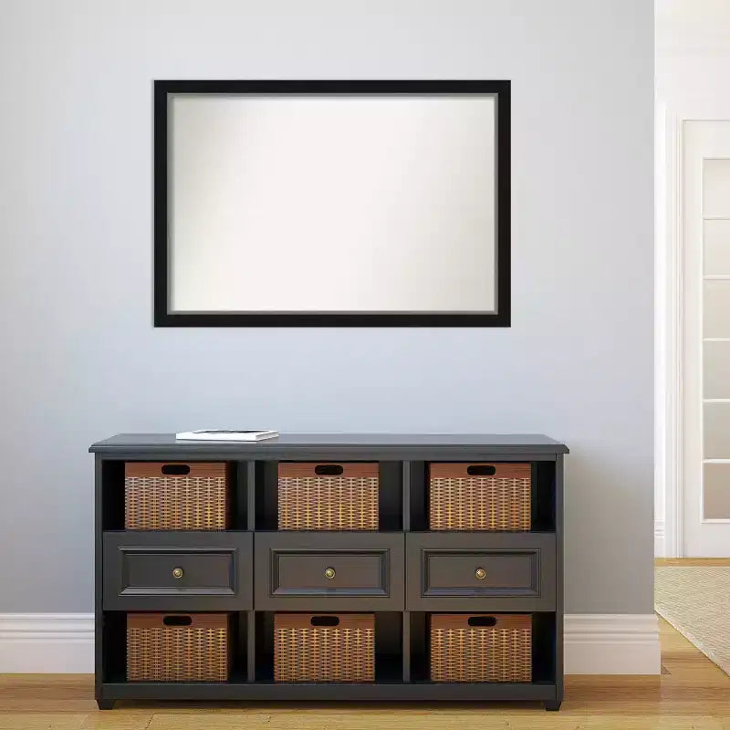 Miroir Mural Étroit Non Biseauté Eva Noir Argent 39" x 27" - Amanti Art