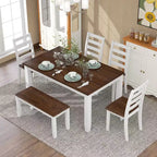 Whisen Rustic Style 6-Piece Dining Room Table Set with 4 Upholstered Chairs and 1 Bench