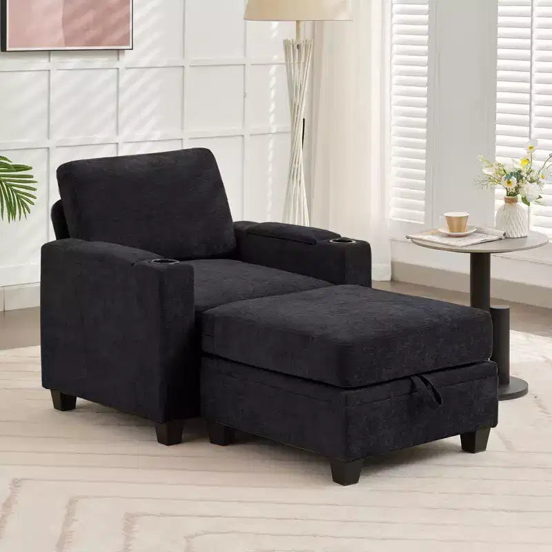 Fauteuil de rangement Hyleory en chenille avec pouf, Fauteuil capitonné confortable avec accoudoirs pour salon ou chambre à coucher