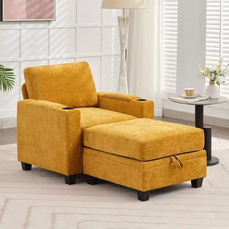 Fauteuil de rangement Hyleory en chenille avec pouf, Fauteuil capitonné confortable avec accoudoirs pour salon ou chambre à coucher