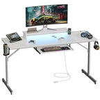 Bureau gaming Bestier 63 avec lumières LED et prises, bureau d'ordinateur avec support d'écran et tiroir clavier pour le bureau à domicile