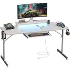 Bureau gaming Bestier 63 avec lumières LED et prises, bureau d'ordinateur avec support d'écran et tiroir clavier pour le bureau à domicile