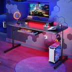 Bureau gaming Bestier 63 avec lumières LED et prises, bureau d'ordinateur avec support d'écran et tiroir clavier pour le bureau à domicile