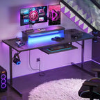 Bestier 63 Gaming Desk with LED Lights & Power Outlets, Computer Desk with Monitor Stand & Keyboard Tray for Home Office