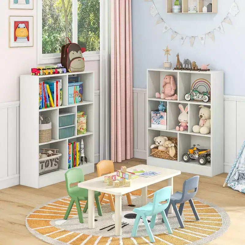 Bibliothèque Costway 7 cubes pour enfants, étagère de rangement en bois pour jouets, bibliothèque sur pied, marron/blanc