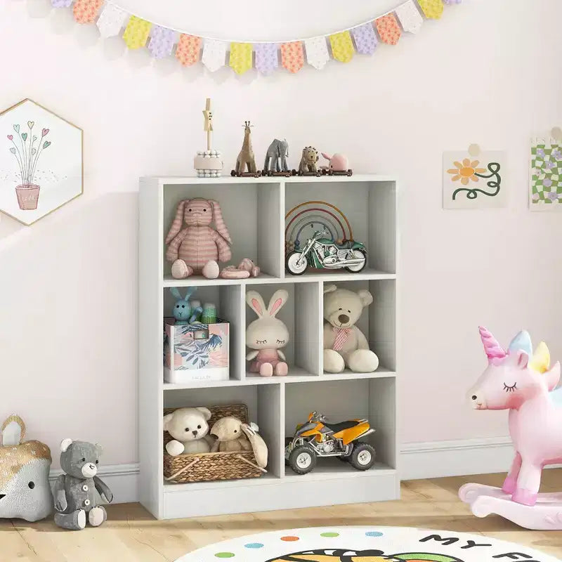 Bibliothèque Costway 7 cubes pour enfants, étagère de rangement en bois pour jouets, bibliothèque sur pied, marron/blanc