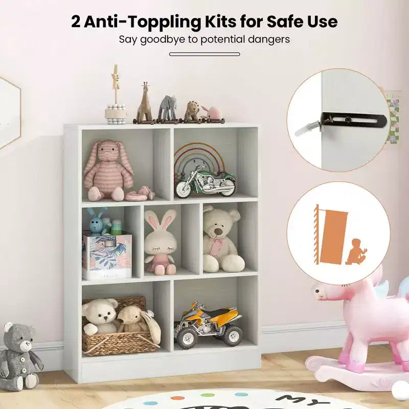 Bibliothèque Costway 7 cubes pour enfants, étagère de rangement en bois pour jouets, bibliothèque sur pied, marron/blanc