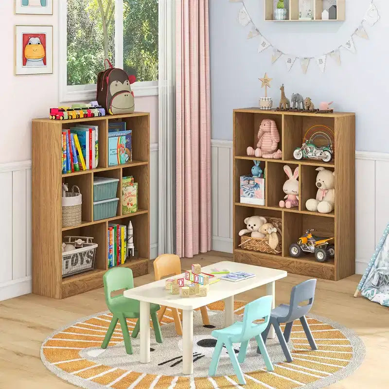 Bibliothèque Costway 7 cubes pour enfants, étagère de rangement en bois pour jouets, bibliothèque sur pied, marron/blanc