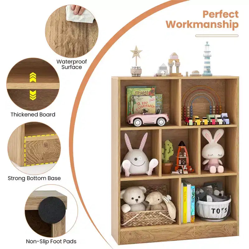 Bibliothèque Costway 7 cubes pour enfants, étagère de rangement en bois pour jouets, bibliothèque sur pied, marron/blanc
