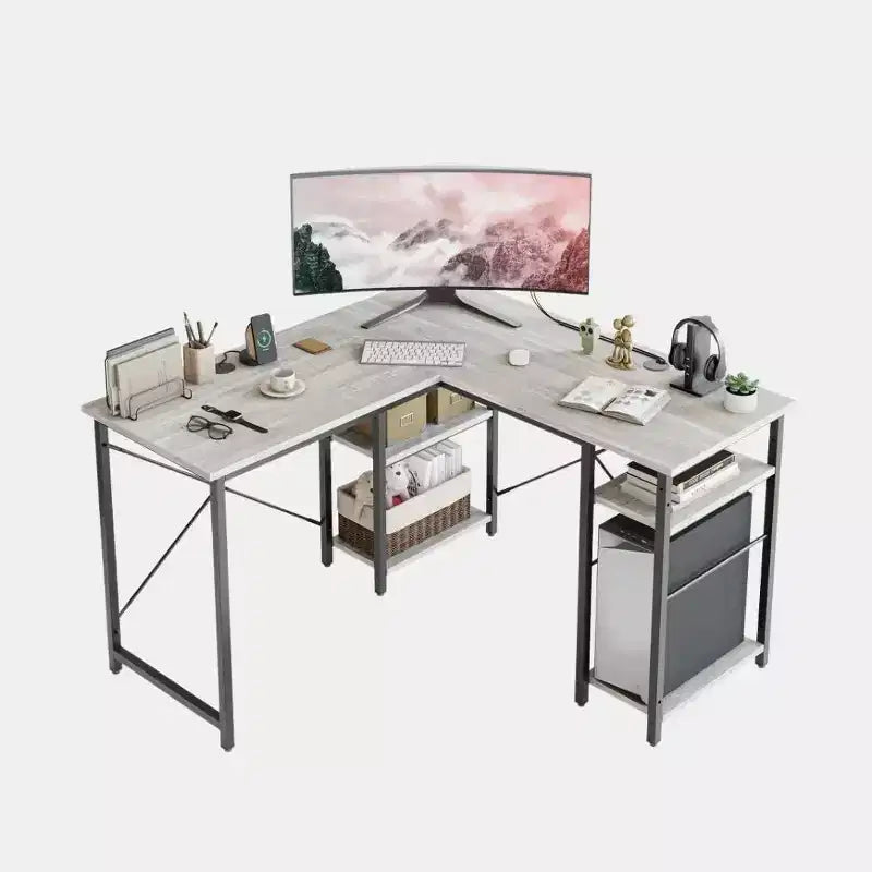 Bestier Bureau d'angle en forme de L de 47'', bureau d'ordinateur réversible avec étagères réglables, table d'étude pour 2 personnes, idéal pour les petits espaces de bureau à domicile