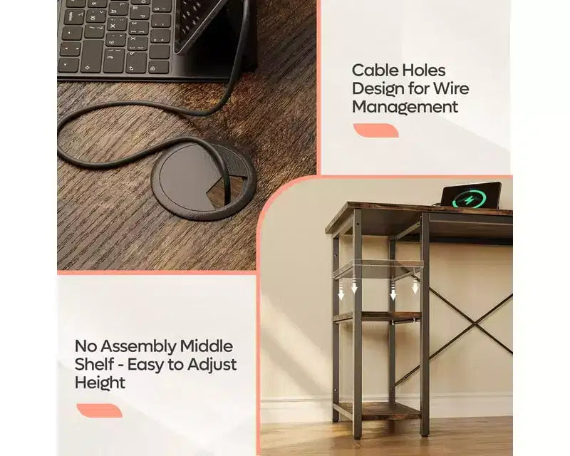 Bestier Bureau d'angle en forme de L de 47'', bureau d'ordinateur réversible avec étagères réglables, table d'étude pour 2 personnes, idéal pour les petits espaces de bureau à domicile