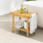 Banc de douche en bambou avec étagère de rangement, étanche, capacité de 150 kg