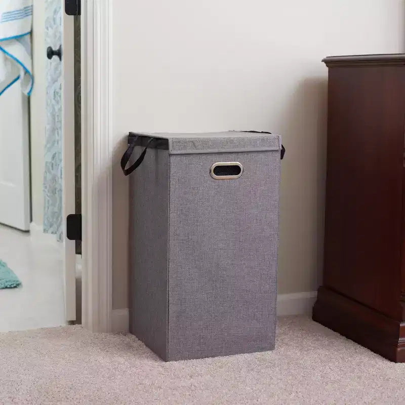Panier à linge avec couvercle, côtés robustes en polyester avec couvercle magnétique attaché, gris