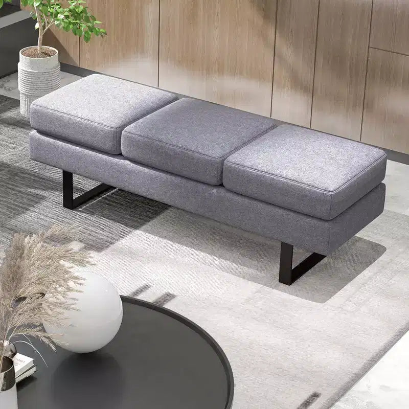 Banc de salle d'attente Costway avec pieds en métal, banc de réception rembourré noir/gris