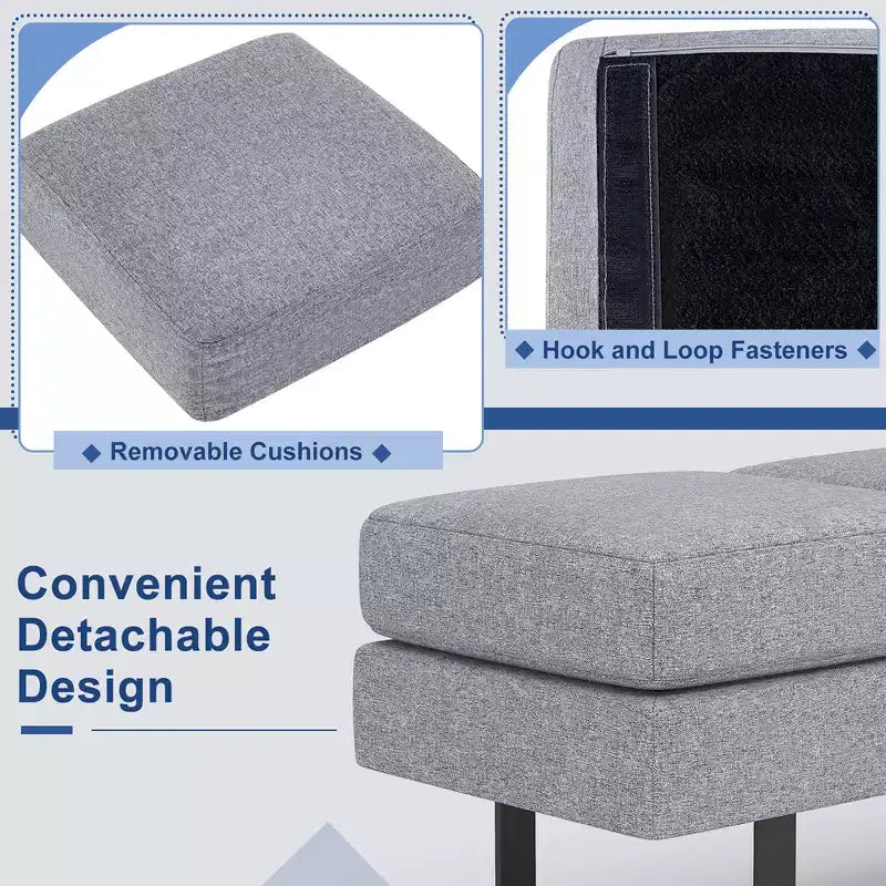 Banc de salle d'attente Costway avec pieds en métal, banc de réception rembourré noir/gris