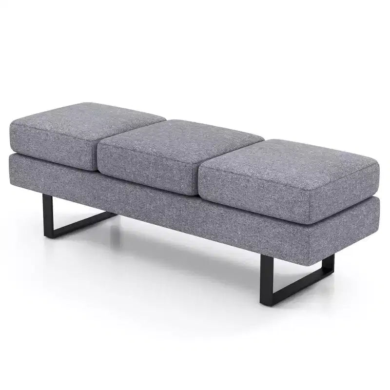 Banc de salle d'attente Costway avec pieds en métal, banc de réception rembourré noir/gris