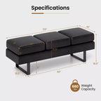 Banc de salle d'attente Costway avec pieds en métal, banc de réception rembourré noir/gris