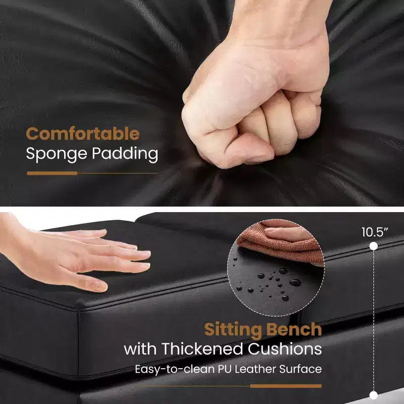 Banc de salle d'attente Costway avec pieds en métal, banc de réception rembourré noir/gris