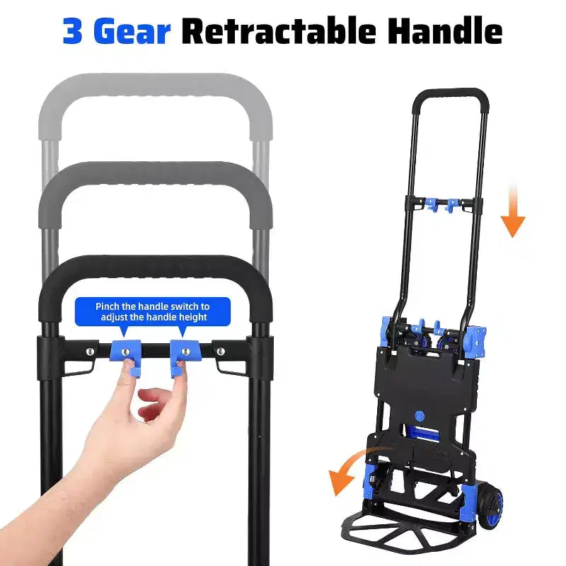 Diable pliant 2 en 1, diable convertible avec panier pliable, chariot de transport portable