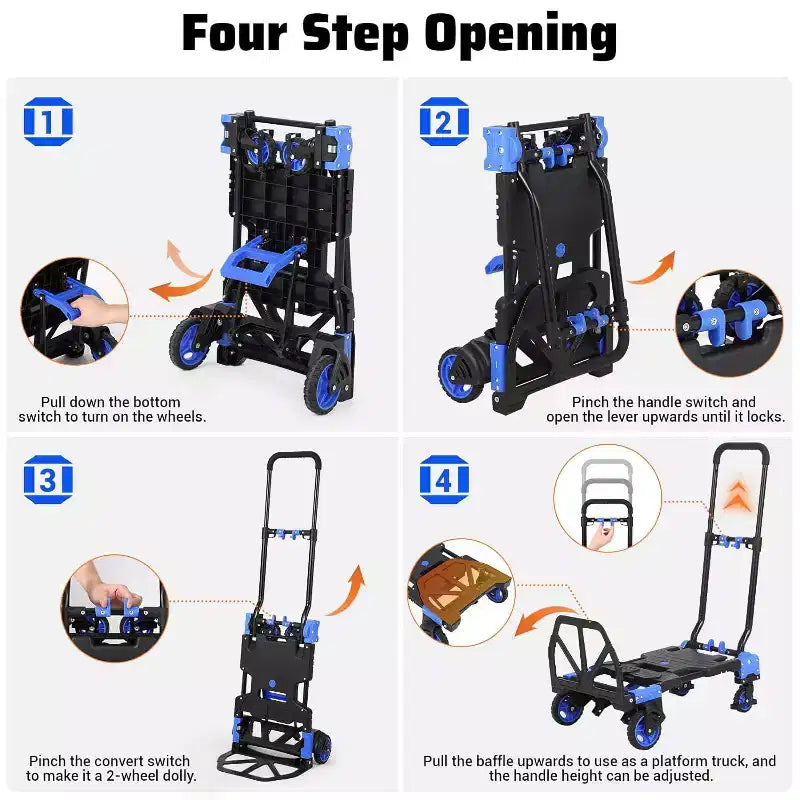 Diable pliant 2 en 1, diable convertible avec panier pliable, chariot de transport portable