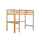 Lit mezzanine double surélevé, fabriqué en bois d'hévéa avec garde-corps sécurisé et bureau intégré.
