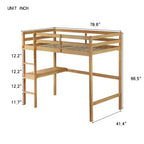 Lit mezzanine double surélevé, fabriqué en bois d'hévéa avec garde-corps sécurisé et bureau intégré.