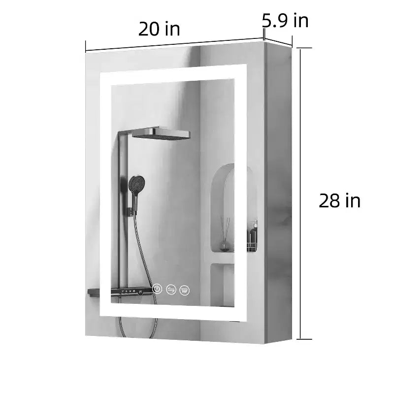 Meuble de salle de bain HBEZON avec miroirs et lumières, armoire murale éclairée, anti-buée, intensité réglable, aluminium, argent