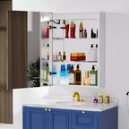 Meuble de salle de bain HBEZON avec miroirs et lumières, armoire murale éclairée, anti-buée, intensité réglable, aluminium, argent