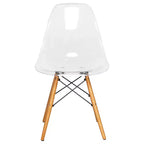 Ensemble de salle à manger 3 pièces Dover de LeisureMod – Table de bistrot ronde en verre transparent de 31 po avec 2 chaises en acrylique avec pieds en bois, cuisine et salle à manger modernes
