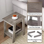 Table d'appoint de ferme Table d'appoint rustique à 2 niveaux avec étagère de rangement, table de chevet étroite, table d'appoint minimaliste pour salon et chambre