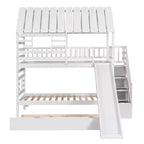 Lit superposé jumeau sur jumeau Whisen avec lit gigogne et toboggan, escalier de rangement, toit et design de fenêtre
