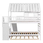 Lit superposé jumeau sur jumeau Whisen avec lit gigogne et toboggan, escalier de rangement, toit et design de fenêtre