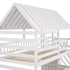 Lit superposé jumeau sur jumeau Whisen avec lit gigogne et toboggan, escalier de rangement, toit et design de fenêtre