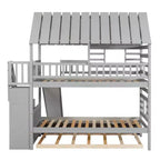 Lit superposé jumeau sur jumeau Whisen avec lit gigogne et toboggan, escalier de rangement, toit et design de fenêtre