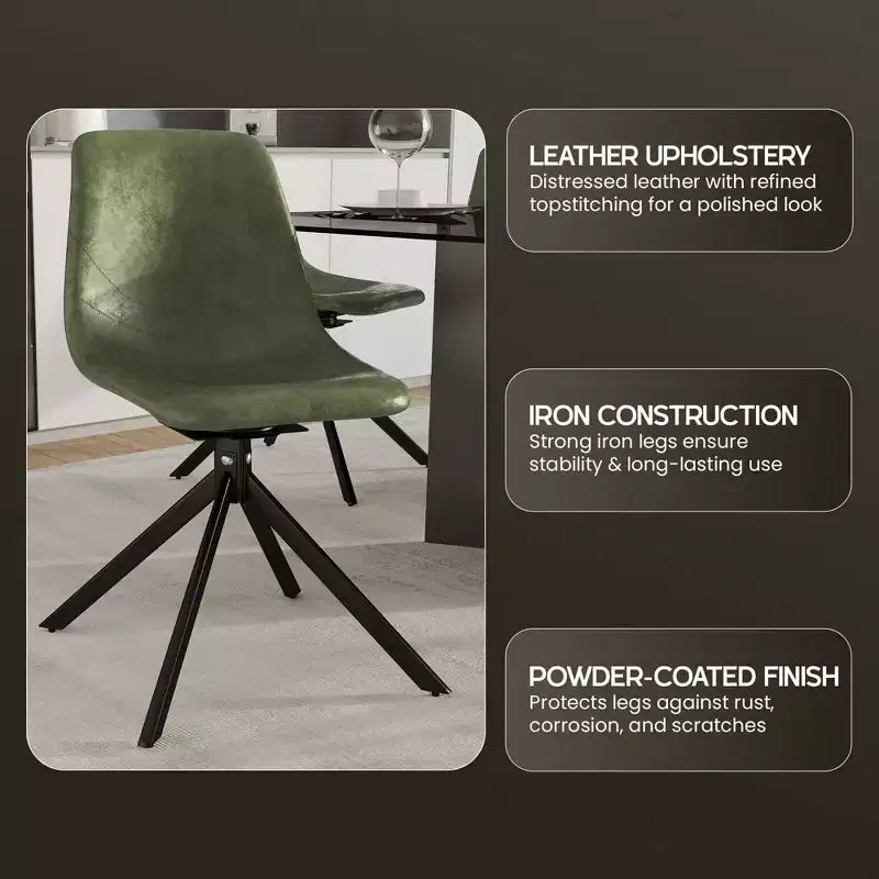 Chaise de salle à manger pivotante en cuir moderne LeisureMod Markley, siège rembourré avec pieds en métal, chaise d'appoint confortable pour cuisine, salle à manger ou café