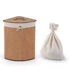 Costway Panier à Linge d'Angle en Bambou, Sac de Rangement, Poubelle en Tissu de Bambou