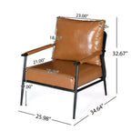 Chaise Mid-Century Moderne : Cuir synthétique marron, Structure en métal, Accoudoirs en bois - pour Salon, Chambre, Bureau
