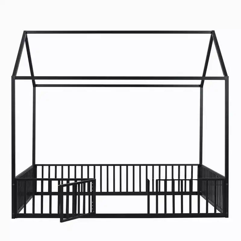 Lit cabane Whisen au design élégant avec cadre en métal, barrière et porte