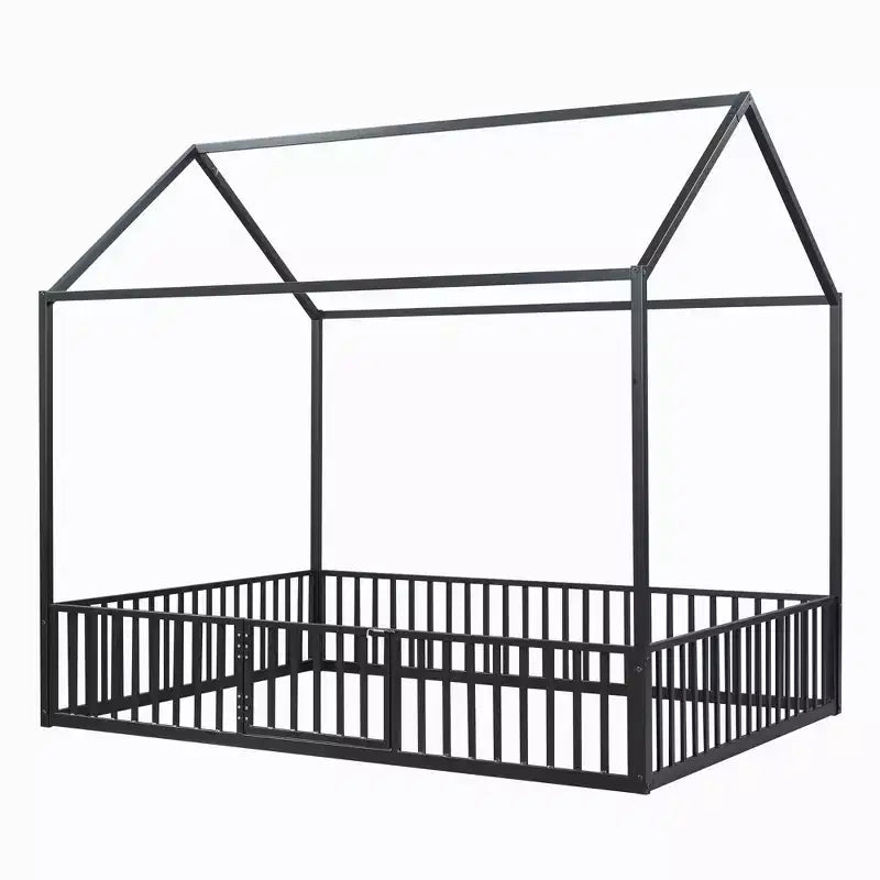 Lit cabane Whisen au design élégant avec cadre en métal, barrière et porte