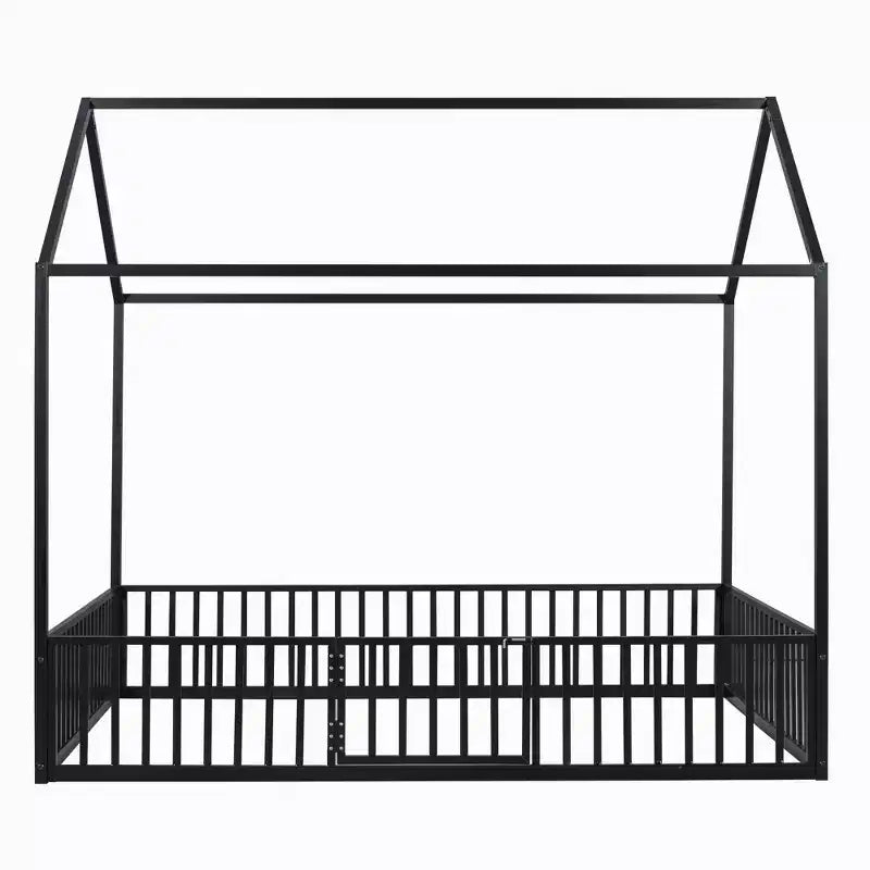 Lit cabane Whisen au design élégant avec cadre en métal, barrière et porte