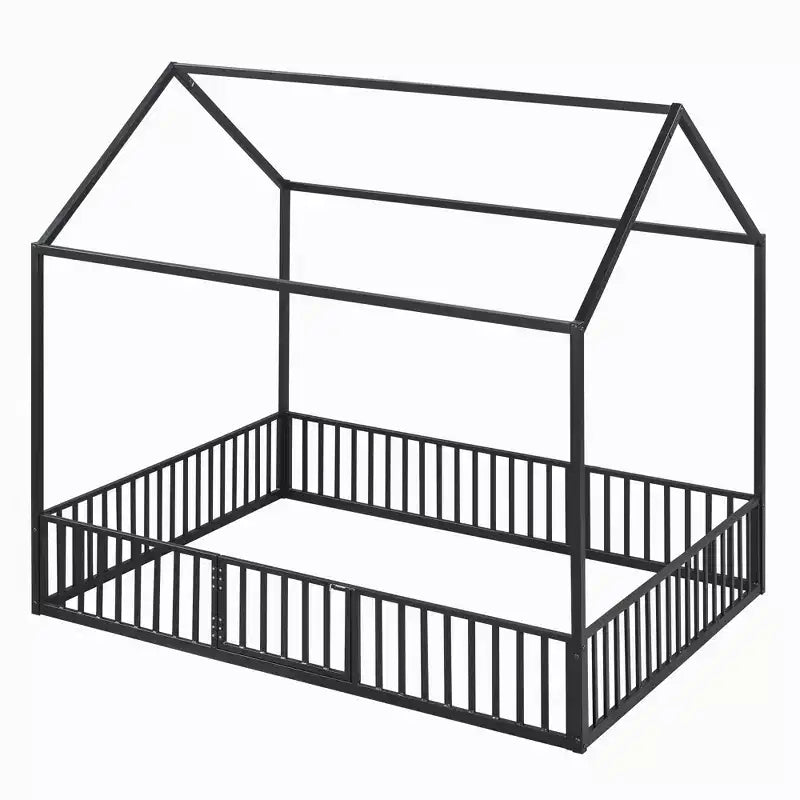 Lit cabane Whisen au design élégant avec cadre en métal, barrière et porte