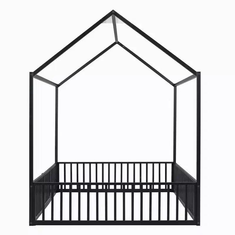 Lit cabane Whisen au design élégant avec cadre en métal, barrière et porte